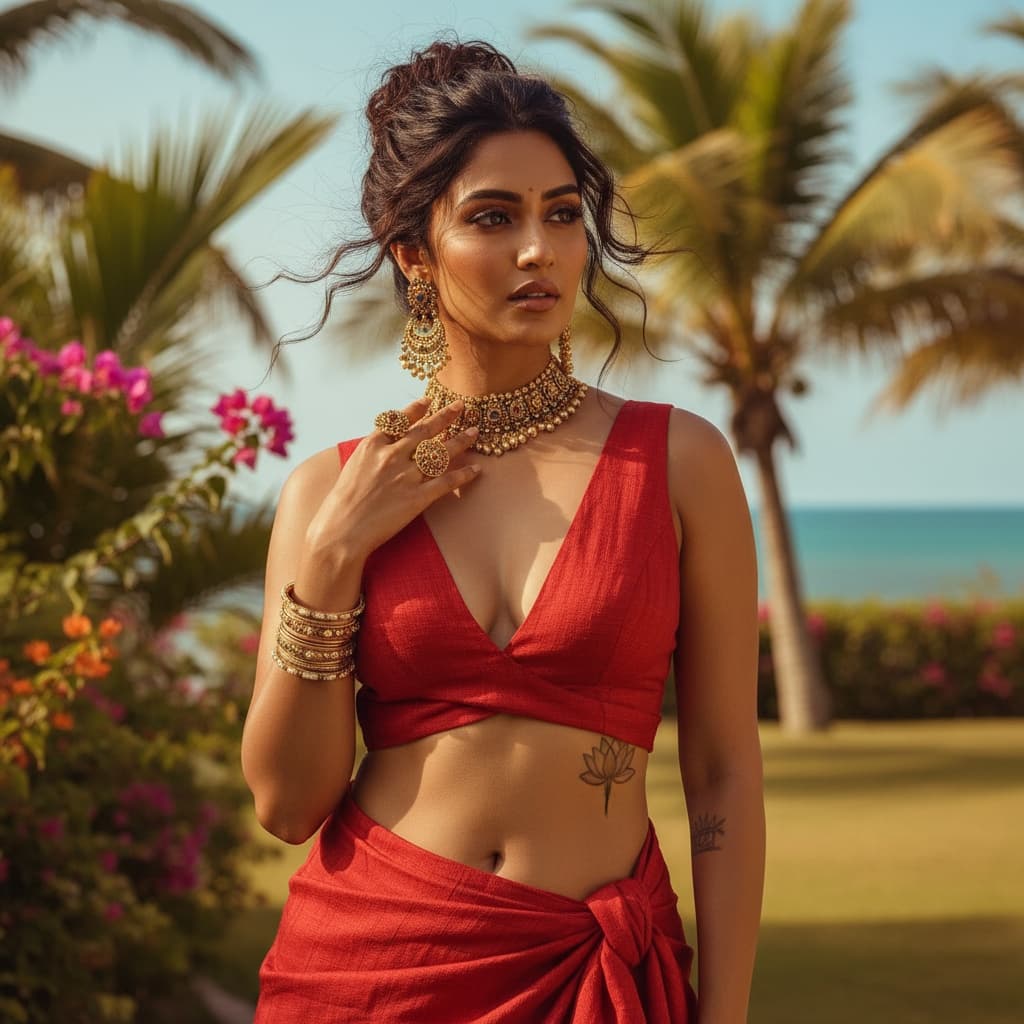 Tropical Red Crop Top Portrait
